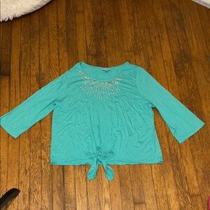 JM Collection Turquoise Embellished Blouse